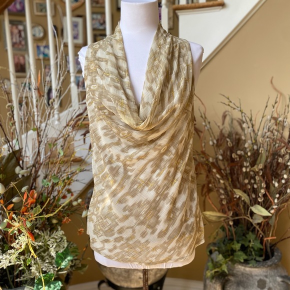 Ann Taylor Tops - Ann Taylor Medium Modal Drape Neck Beige Brown Tank Shell Metallic Accent